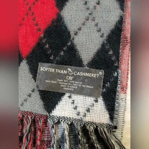 D&Y Softer Than Cashmere Scarf Red Black White Gray Minimalist Plaid ((unisex)) - Picture 2 of 5